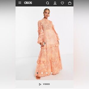 ASOS high neck pleated maxi dress with frill edge in paisley print SIZE US 8